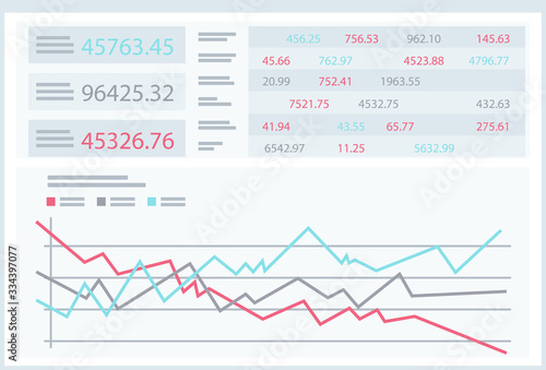 Statistics and analysis, brokers graphics or chart and index numbers vector. Statistical and analytical data, coefficients or rate and investment
