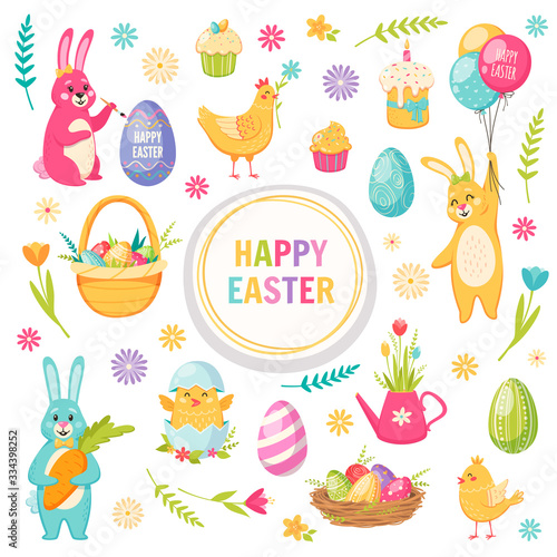 Happy Easter Cartoon Set