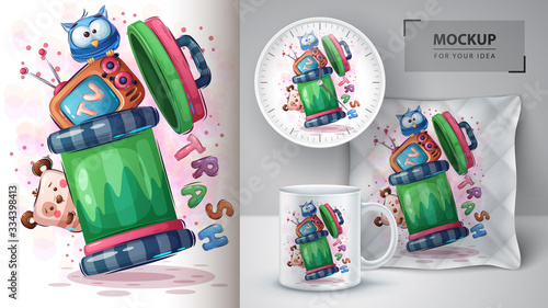 Cartoon trash poster and merchandising