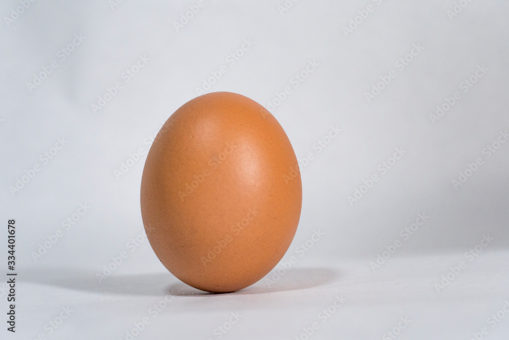 Close up view of brown chicken egg standing vertically isolated on white background. Close up view of brown chicken egg standing vertically isolated on white background.