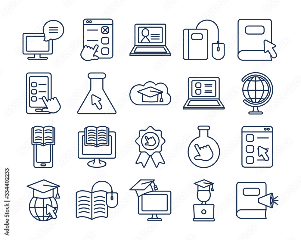 Fototapeta premium computers and education online icon set, line style