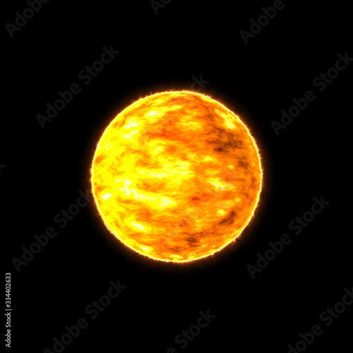 Close up view of the burning sun. Full part of the sun shape. Surface solar explosion. Sun planet in the space art illustration.