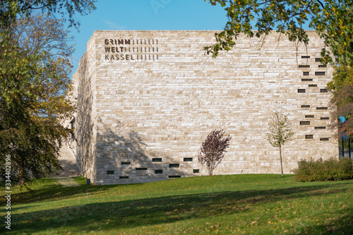 The well-known new museum called Grimmwelt in Kassel on an autumn morning, Kassel, Germany, October 13, 2019 photo