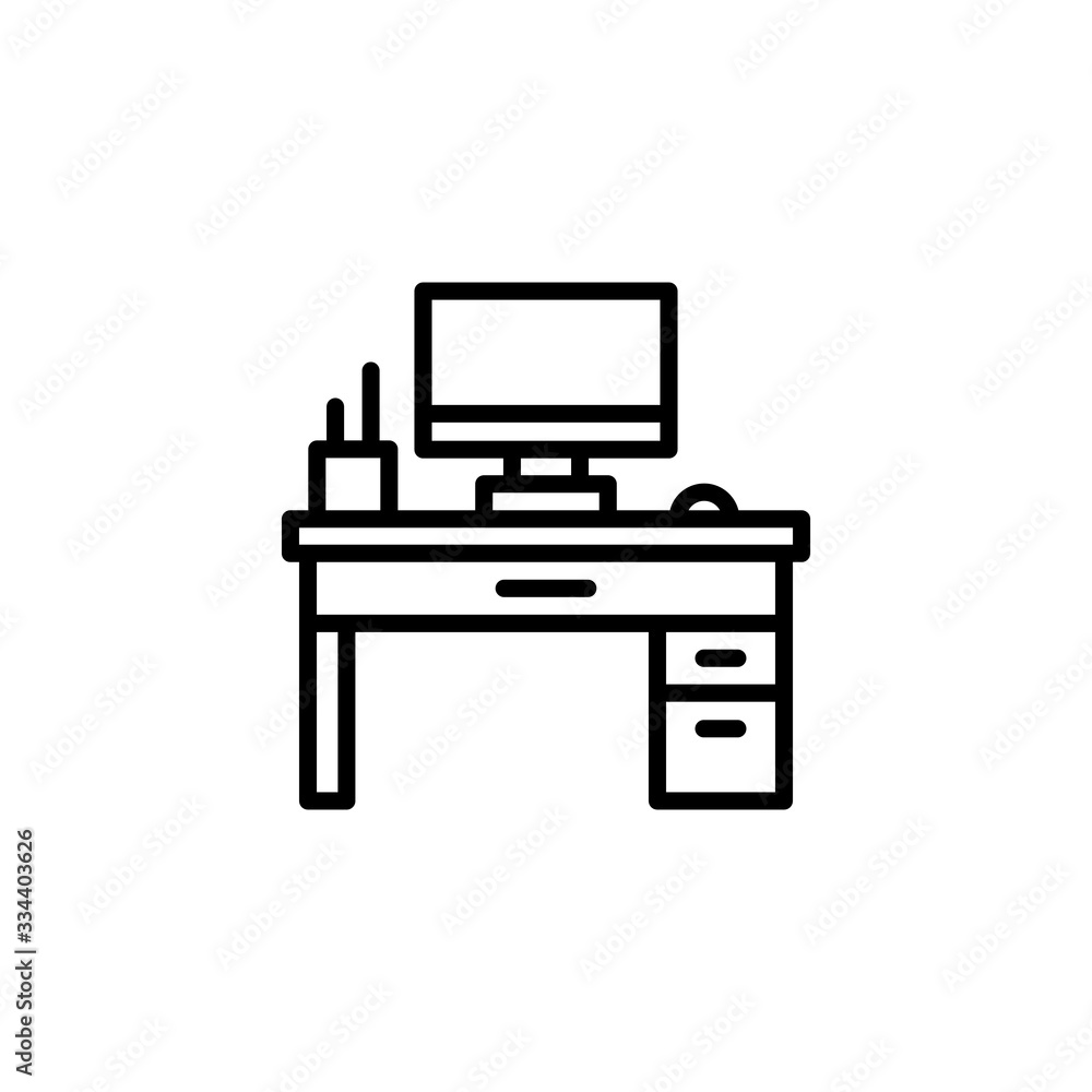 Desk Icon. Workplace, Office, table and chair sign. Trendy Flat style for graphic design, Web site, UI. EPS10. - Vector illustration Desk Icon. Workplace, Office, table and chair sign. Trendy Flat style for graphic design, Web site, UI. EPS10. - Vector illustration