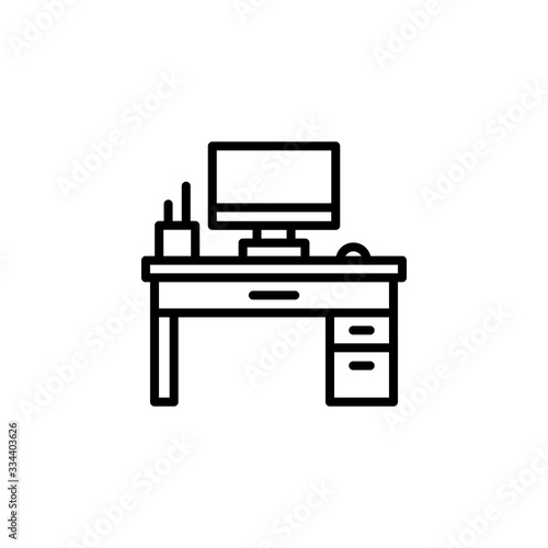 Desk Icon. Workplace, Office, table and chair sign. Trendy Flat style for graphic design, Web site, UI. EPS10. - Vector illustration © Jeyhun