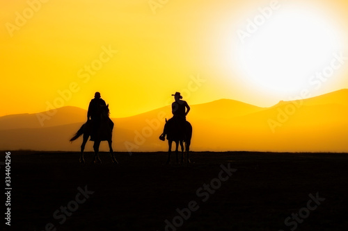 Images of wild horses at sunset. (Yılkı Atları). Hürmetçi, Kayseri, Turkey.