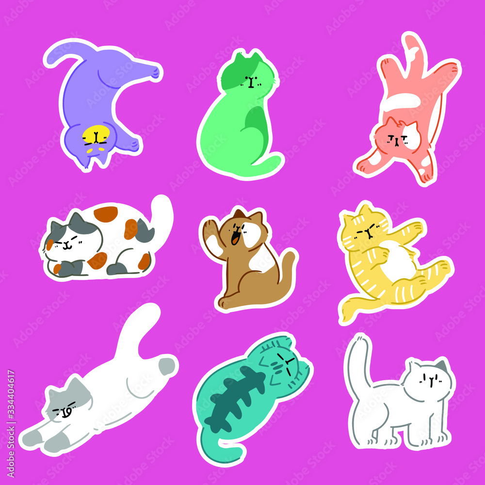 Naklejka premium Adorable Cats Pose B Gesture Vector Doodle. Best for Sticker, Decoration, Print