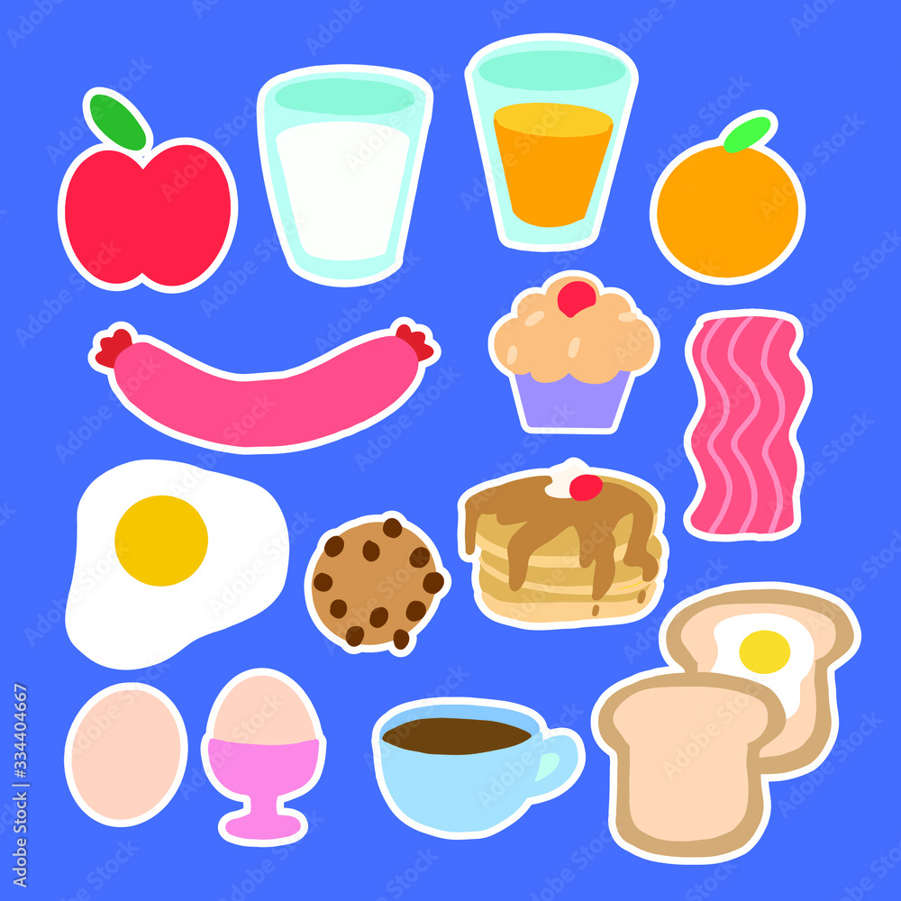 Flat Outlined Food and Snack Doodle Editable Vector Illustration Clip Art Collection