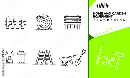 Lined art and icon compilation of home and garden equipment vector design