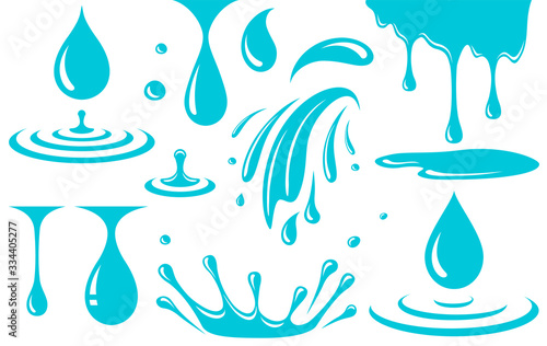water drop, splash and spray set icons
