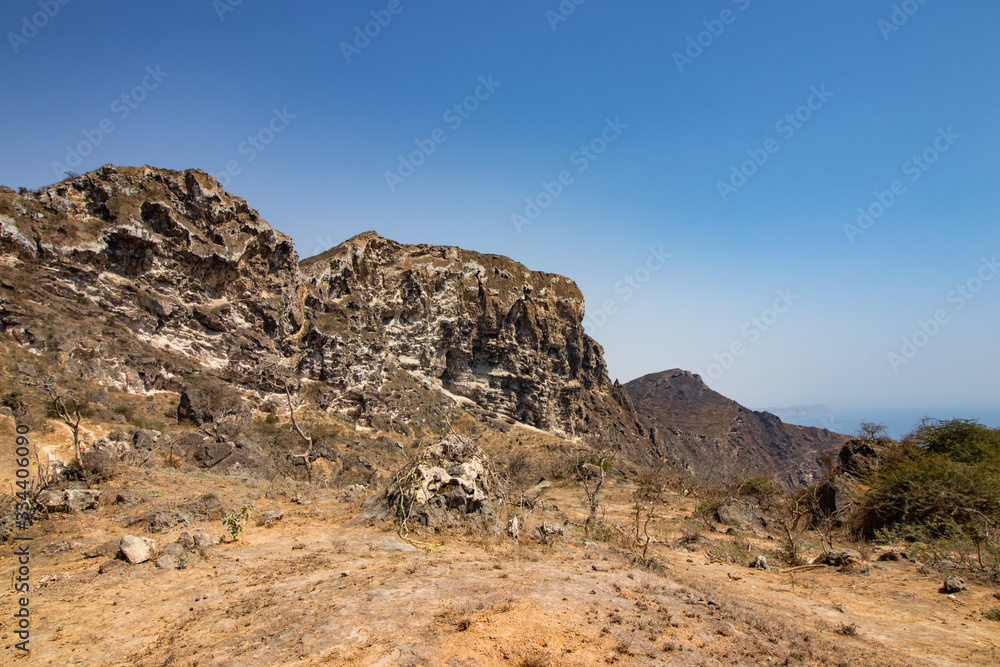 Way through beautiful mountains and valley and wadi to Fazayat beach near salalah in Oman
