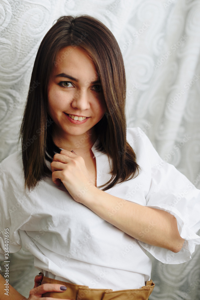 portrait of a beautiful brunette girl at home portrait of a beautiful brunette girl at home