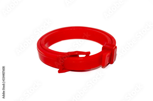 Flea collar for pets isolated on a white background. The concept of animal health and grooming.