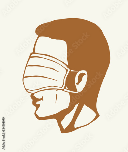 Man in medical mask on eyes. Vector drawing