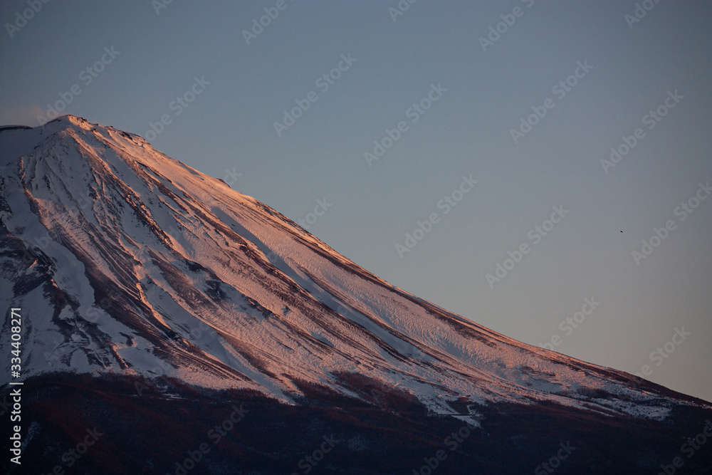 Mt Fuji, the highest mountain in Japan, during a sunset in early spring