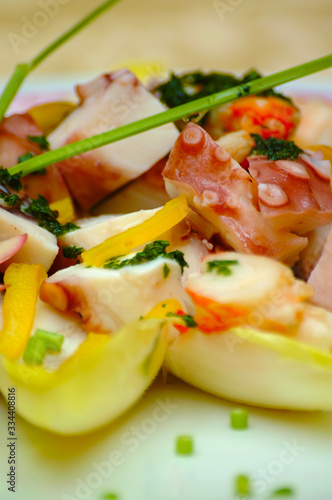 Italian food, marinated octopus with vegetables