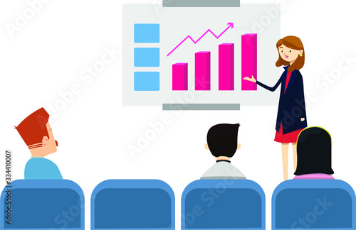 Female marketing manager present about company perfomance in front of board of director