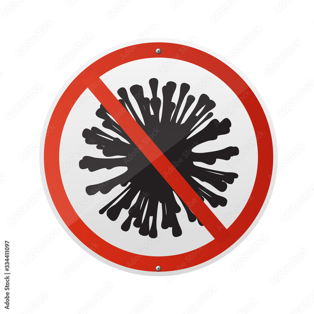 Realistic Coronavirus Icon with Red Prohibit Sign, 2019-nCoV Novel Coronavirus Bacteria. Realistic Coronavirus Icon with Red Prohibit Sign, 2019-nCoV Novel Coronavirus Bacteria.