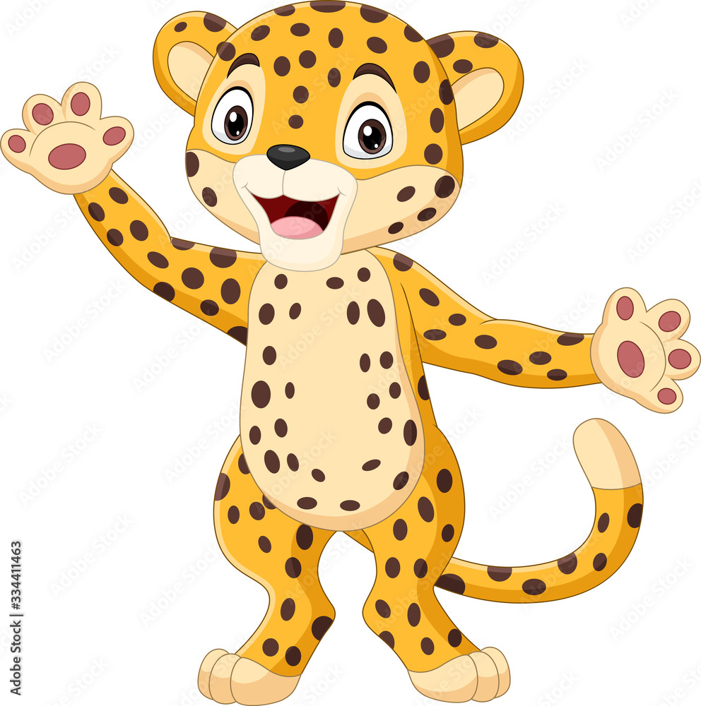 Cute cartoon leopard waving hand Cute cartoon leopard waving hand