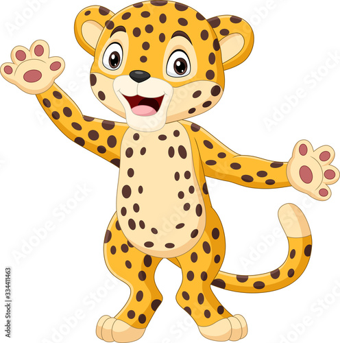 Cute cartoon leopard waving hand