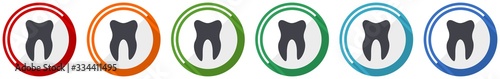 Tooth icon set, flat design vector illustration in 6 colors options for webdesign and mobile applications