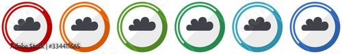Cloud icon set, flat design vector illustration in 6 colors options for webdesign and mobile applications