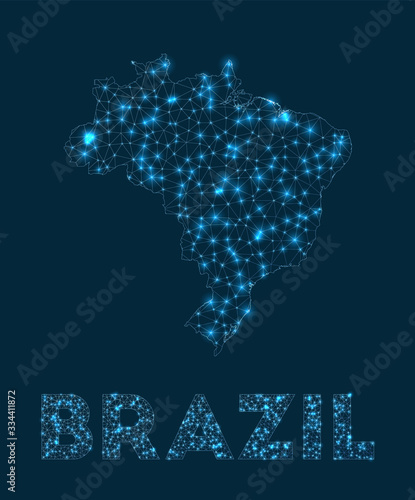Brazil network map. Abstract geometric map of the country. Internet connections and telecommunication design. Awesome vector illustration.