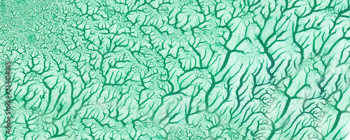 Green watercolor background with pattern of green branch shapes