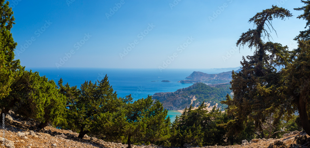 sea in mountains panorama of mountains rhodos Greece 