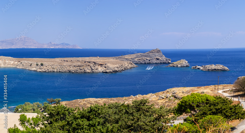 view of an island of lindos greece