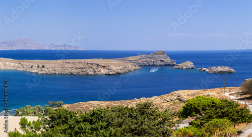 view of an island of lindos greece