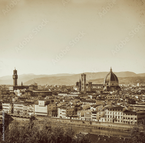 florence panorama in old sepia photograph