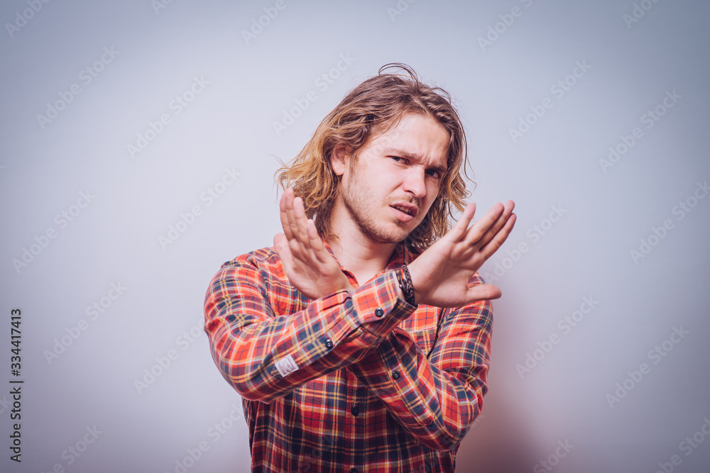 Stop gesture with indignation shown by men Stop gesture with indignation shown by men