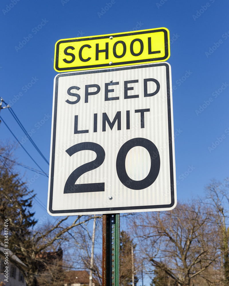 Road sign displaying 20 mph speed limit warning Road sign displaying 20 mph speed limit warning