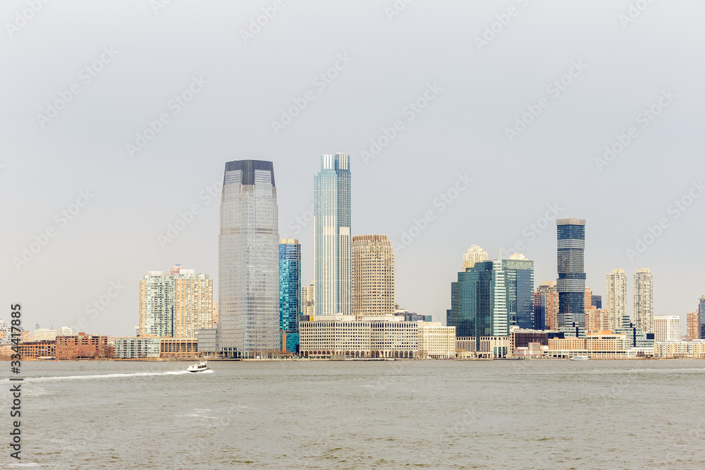 Lower Manhattan skyline, view from ferry, New York