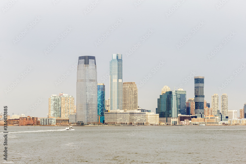 Lower Manhattan skyline, view from ferry, New York Lower Manhattan skyline, view from ferry, New York