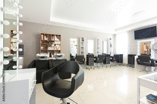 Hairdressing procedures concept. Barber workplace, free space