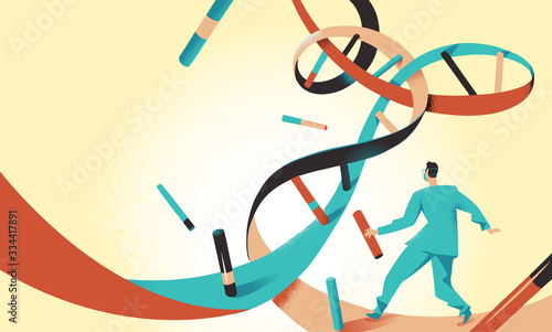 Medico scienziato cammina dentro l'elica del dna	