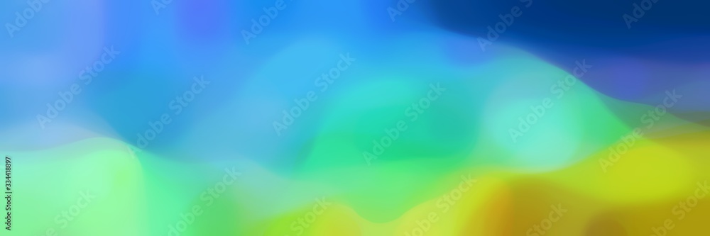blurred horizontal header background graphic with medium turquoise, yellow green and strong blue colors and free text space