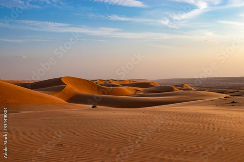 View on sand dune in Wahiba sands desert near Bidiyya in Oman