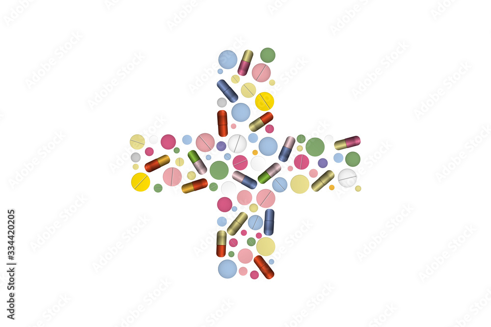 Cross silhouette with pills.