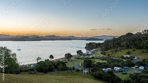 looking over the Department of Conservation Puriri Bay campground in the new zealand bay of islands. photo