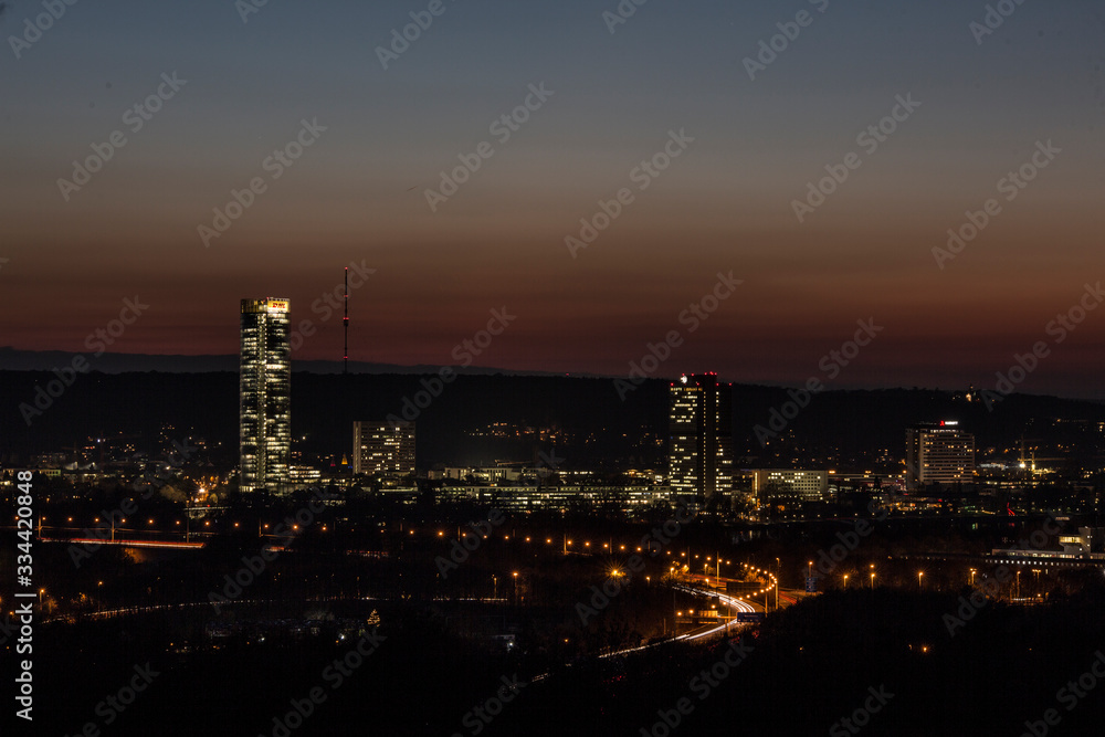 Skyline over the Rhine into a German low mountain range at sunset Skyline over the Rhine into a German low mountain range at sunset