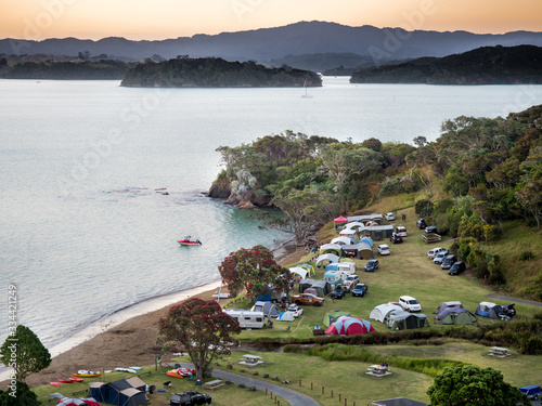 looking over the Department of Conservation Puriri Bay campground in the new zealand bay of islands. photo