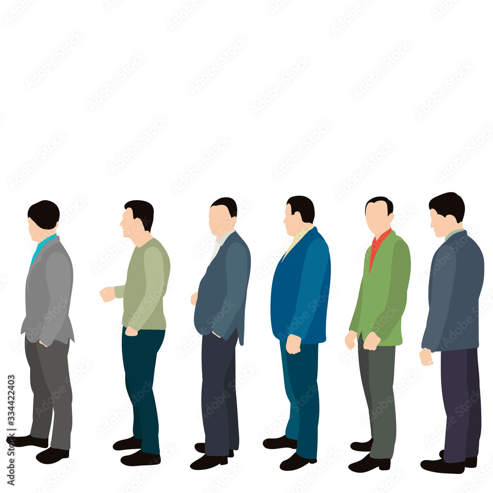 isolated, flat style people stand in line isolated, flat style people stand in line