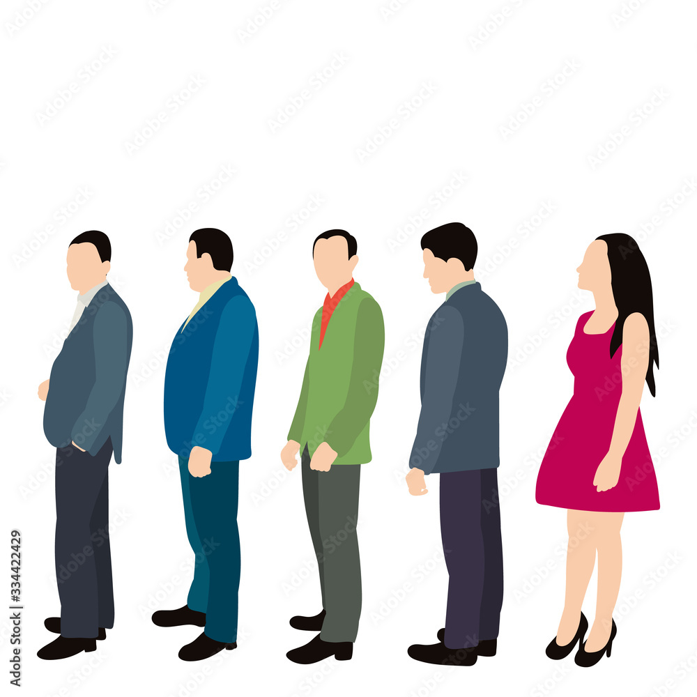 isolated, flat style people stand in line