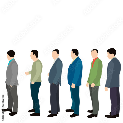 isolated, flat style people stand in line