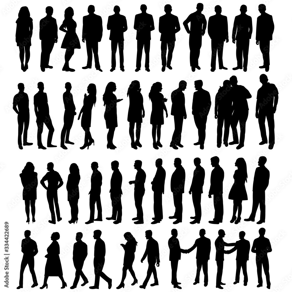 vector, isolated, silhouette people, set