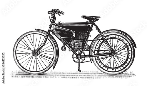 Old motorcycle / vintage illustration from Brockhaus Konversations-Lexikon 1908