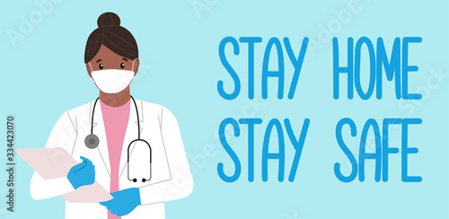 A masked doctor encourages 